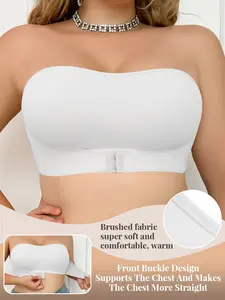 Women's Plus Size Seamless Push-Up Bralette, Elegant Full Cup Wireless Anti-Sagging, Front Closure Invisible Non-Slip, Comfortable Soft Breathable Adjustable Straps Daily Wear