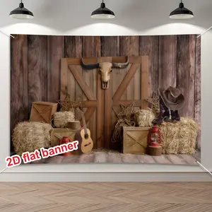 Western Cowboy Theme Photography Backdrop, Rustic Wooden Banner, Birthday Party Decor, Wedding Party Backdrop, Home Room Wall Decoration, Polyester Material
