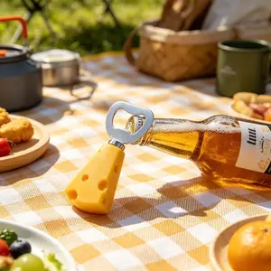 2pcs-Cheese Bottle Opener + Hook, Household Plastic Handle Rose Golden Creative Vertical Beer Bottle Opener, Stainless Steel Bottle Opener