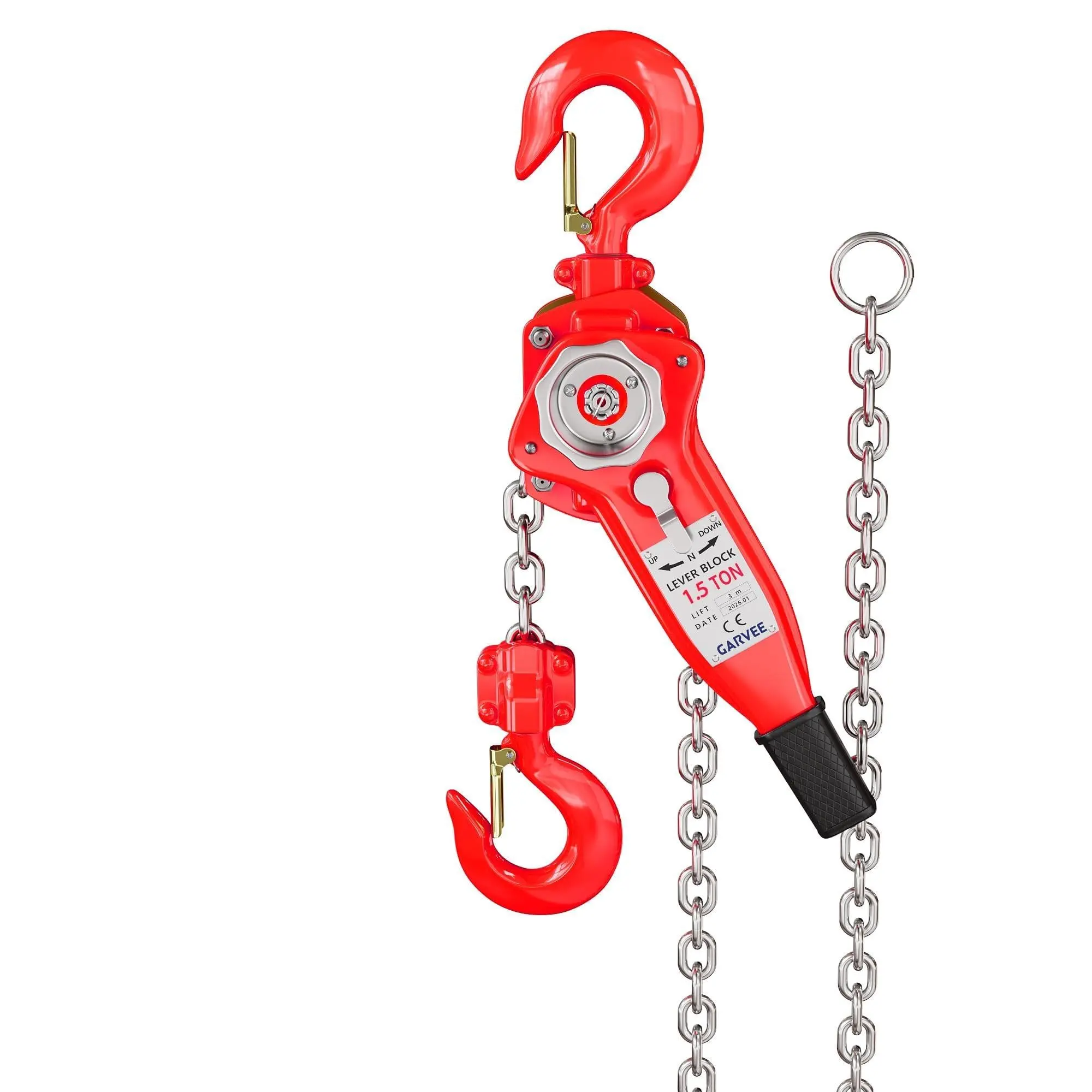 1.5 Ton (3,300 Lbs) Manual Chain Hoist – 10FT Heavy-Duty Lever Block, 360° Swivel Hand Chain, Weston Dual Pawl Brake, Overload Protection, Ergonomic Design for Lifting & Pulling