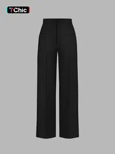 2026 Women's Solid High Waist Straight Leg Pants Casual Chic Elegant Zipper Fly Work Office Business All Seasons, Holiday Wear, Wardrobe Essential, Leggings, Comfy, Outdoor, Bottoms Style, Trendy, Elevated Basics