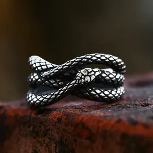 GTHIC Cobra Twist Snake Stainless Steel Ring for Women Men Daily Wear Retro Animal Jewelry