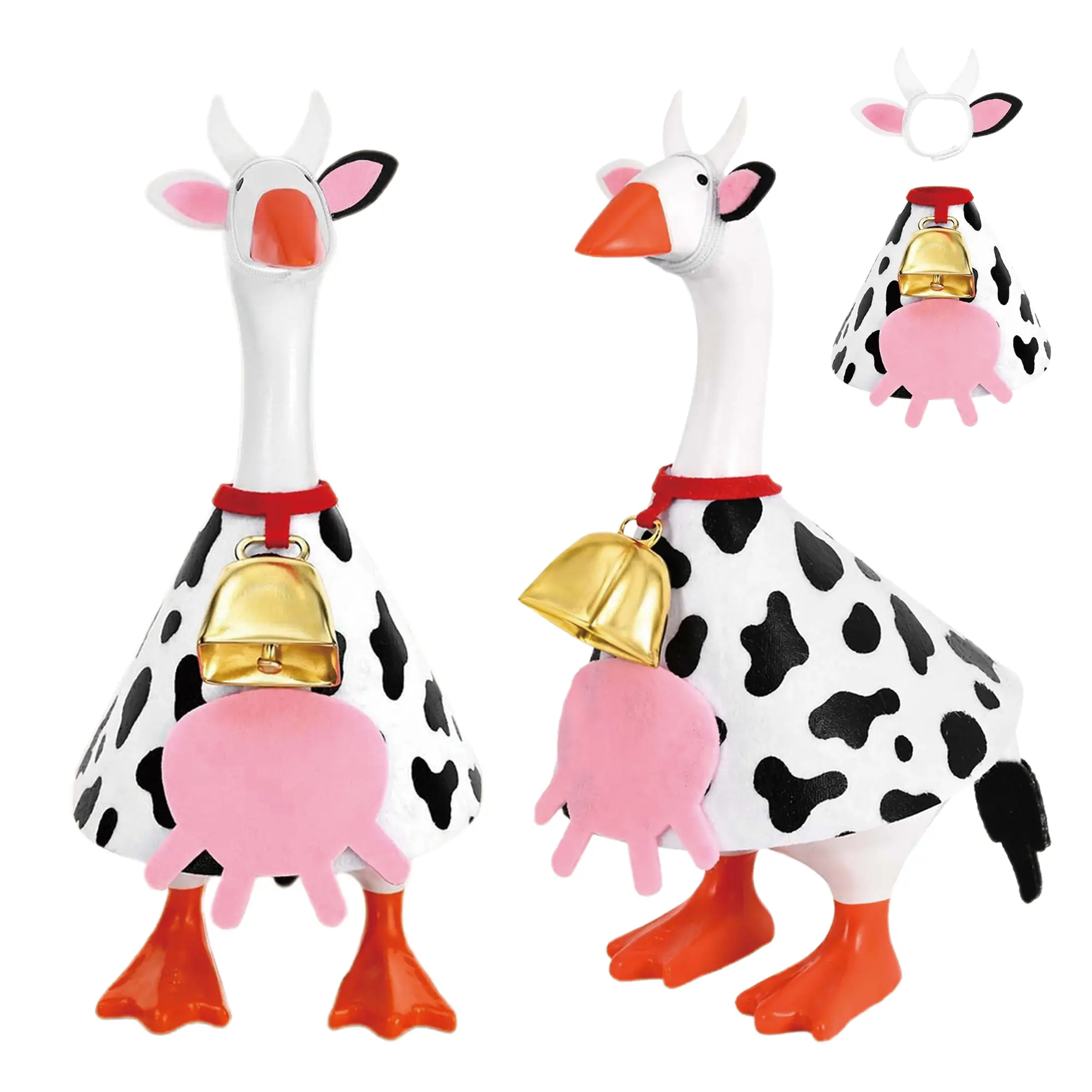 7-Inch Magnetic Desk Goose Cow Outfit, Cute Felt Cow Costume with Bell Collar & Tail Details, Adorable Farm Animal Style Desk Decor & Coworker Gift