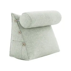 Adjustable Wedge Reading Pillow with Detachable Neck Roll, 24" Linen Blend Bed Backrest Cushion with Multi-Color Options for Reading, Gaming & Watching TV