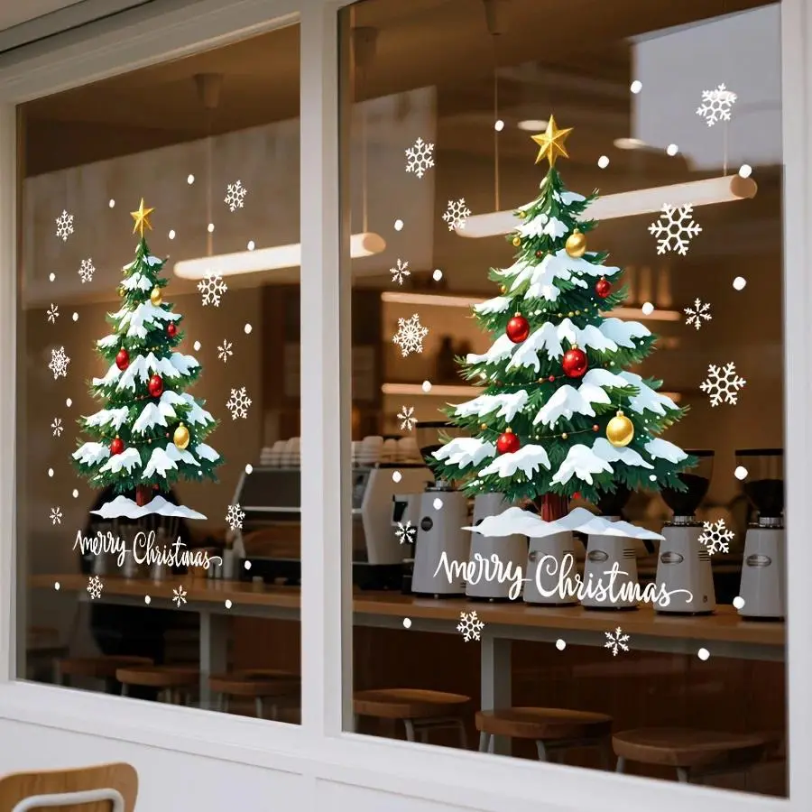 1 Sheet 45x60 Cm Christmas Window Decal Accessory Christmas Tree Static Cling Film Full Sheet Static Cling Film Reusable
