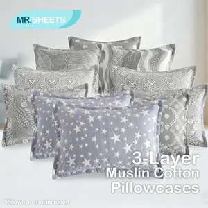 [Memorial Day Sale]NTBAY 3-Layer Muslin Cotton Pillowcases Set of 2, Ultra Soft Quilted Cushion Covers, Skin-Friendly & Lightweight Bedding, Gets Softer with Every Wash