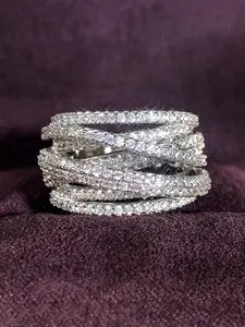 Women's Fashion Artificial Zircon Ring, Sparkling Zircon Inlay, Elegant Copper Chain Design, Wedding Engagement Anniversary Party Jewelry Gift, Copper Inlaid Zircon