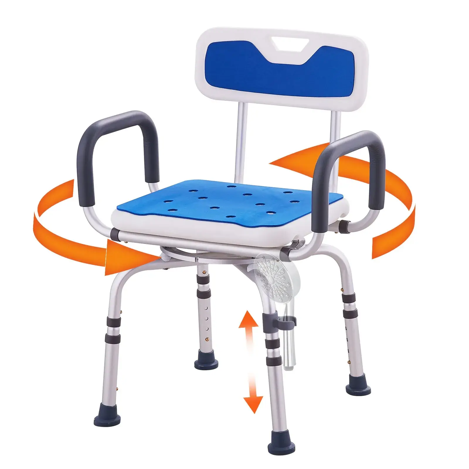 Bathroom Swivel Stool - 360-Degree Rotatable Shower Chair with Adjustable Seat, Armrests & Backrest, Non-Slip Design, 400lbs Capacity for Elderly, Fits Shower or Bathtub