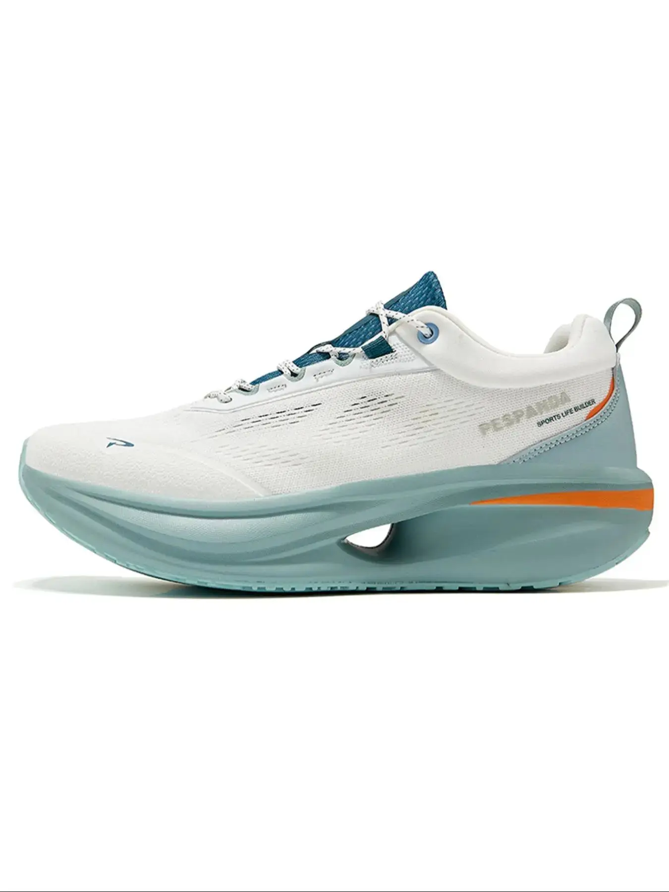 Unisex Performance Running Sneakers, White-Teal-Orange Color-Block Breathable Mesh Upper, Hollow-Cut Cushioned Thick Midsole, Lightweight Shock-Absorbing Non-Slip Athletic Footwear For Gym Training, Jogging