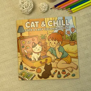 1pc Cat & Chill Cute & Easy Coloring Book, Cozy Cat Stress Relief for Adults, Activity Books
