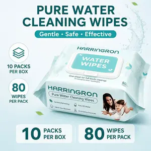 HARRINGRON Water Wipes – Pure Water Baby Wet Wipes, Soft & Gentle Cleansing Wipes, 80 Wipes/Pack, 10 Packs