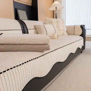 Pure Color Sofa Cover, Non-Slip Sofa Pad, Soft Comfortable Cushion Cover, Reusable Sofa Protector, dustproof sofa slipcover, Home Living Room Decor