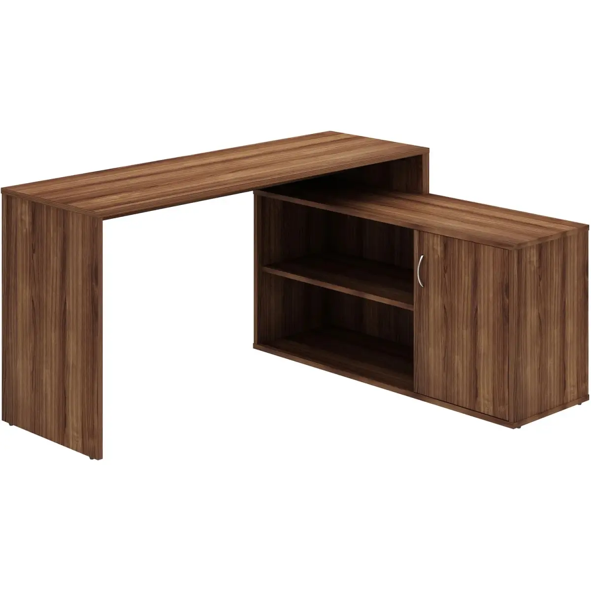 LYSDK103RRWT L-Shaped Computer Desk - Eco-Friendly Office Desk with PVC Edges, Adjustable Space-Saving Design, 29.5x60x47.25 in Sturdy 200 lbs Capacity Workstation, Laminated Walnut Top & Storage Cabinet