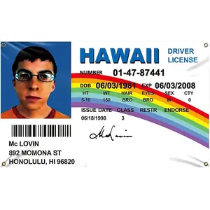 McLovin ID Driver License 3x5Ft Flag Tapestry for Room College Dorm Decoration Indoor Bedroom Outdoor Wall Hangging Banner