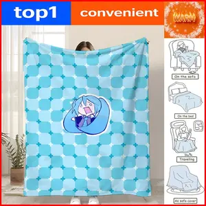 Character Hatsune Miku Throw Coral Fleece Throw Blanket for Sofa Bed Couch Living Room Bedroom Home Decor All Season Machine Washable Lightweight Portable Travel Office Nap Adults Kids Gift Bed Sofa Dorm Hotel