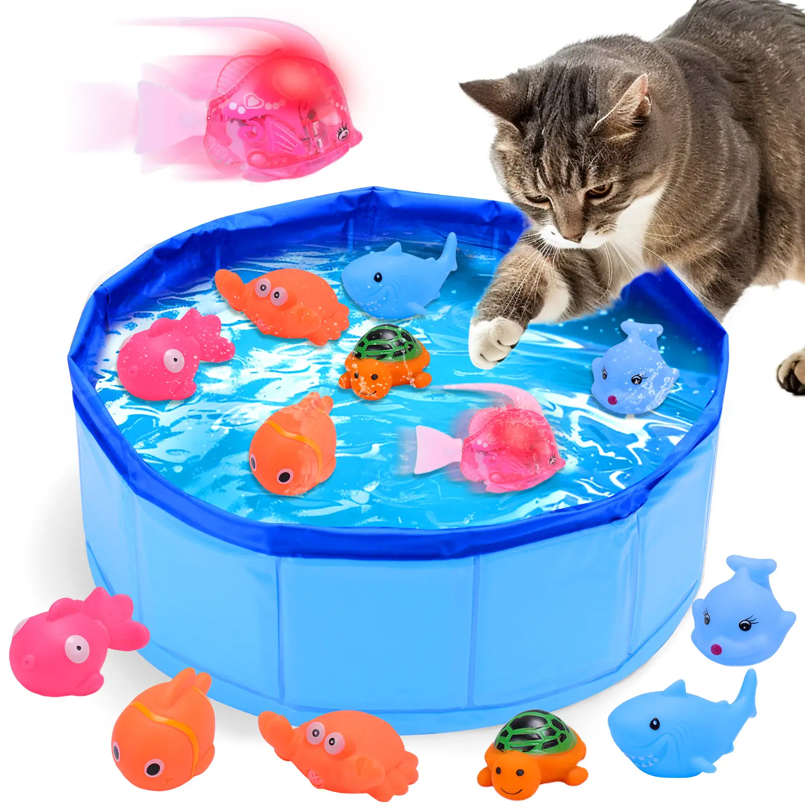 Cat Pool Toy with Fish, Water Cat Toys, Portable Cat Pool Toy, Cat Toys for Bored Indoor Cats, Interactive Cat Toys for Indoor Cats for Endless Self P