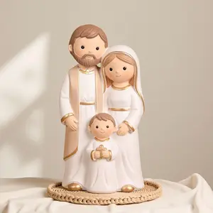 12cm Christmas Easter Festival Decor, Jesus Holy Family Resin Statue, Catholic Icon, Christian Baptism Home Office Ornament