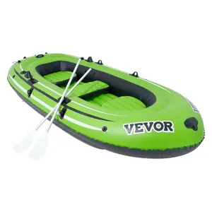 Father's Day Gift VEVOR Inflatable Boat, 3-Person Inflatable Fishing Boat, Strong PVC Portable Boat Raft Kayak, 45.6" Aluminum Oars, High-Output Pump, Fishing Rod Holders, and 2 Seats, 1100 lb Capacity for Adults, Kids