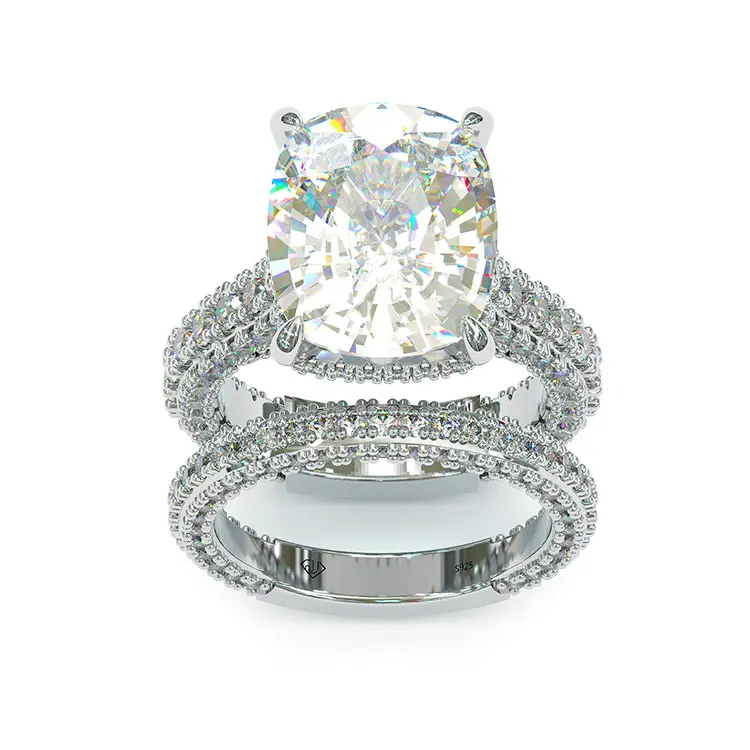 Jzora cushion cut 5ct sterling silver vintage wedding ring set engagement ring
