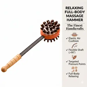 Multi-Functional Wooden Handle Body Massage Hammer - Dual-Sided Back Scratching & Muscle Relief Tool with Durable Soft Nodes for Daily Relaxation
