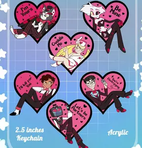 Hazbin Hotel - Valentines Day Series 2 Keychains Human Alastor Vincent Vox Angeldust Husk Abel Hazbin Hotel Valentine's Day Charm Keychain Acrylic Keychains Cute Acrylic Charms Acrylic Accessories