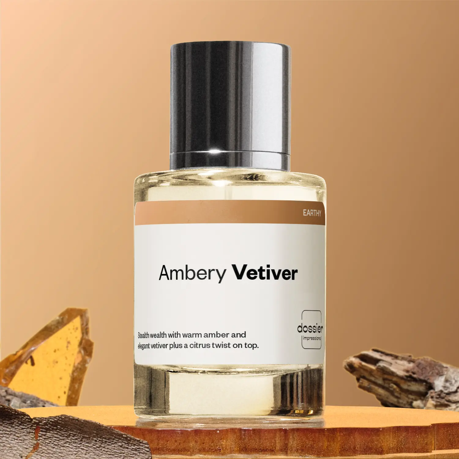 Ambery Vetiver, Dossier, Unisex Perfume, Eau de Parfum, 50ml, Bergamot, Lemon, Orange Blossom, Violet, Vetiver, Amber, Cedarwood