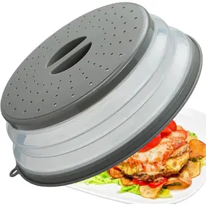 Vented Microwave Food Cover & Storage Basket - Foldable BPA-Free Silicone & Plastic Kitchen Gadget, Hanging Fruit & Vegetable Colander, Dishwasher-Safe Lid with Hook Hole (1 Pack)