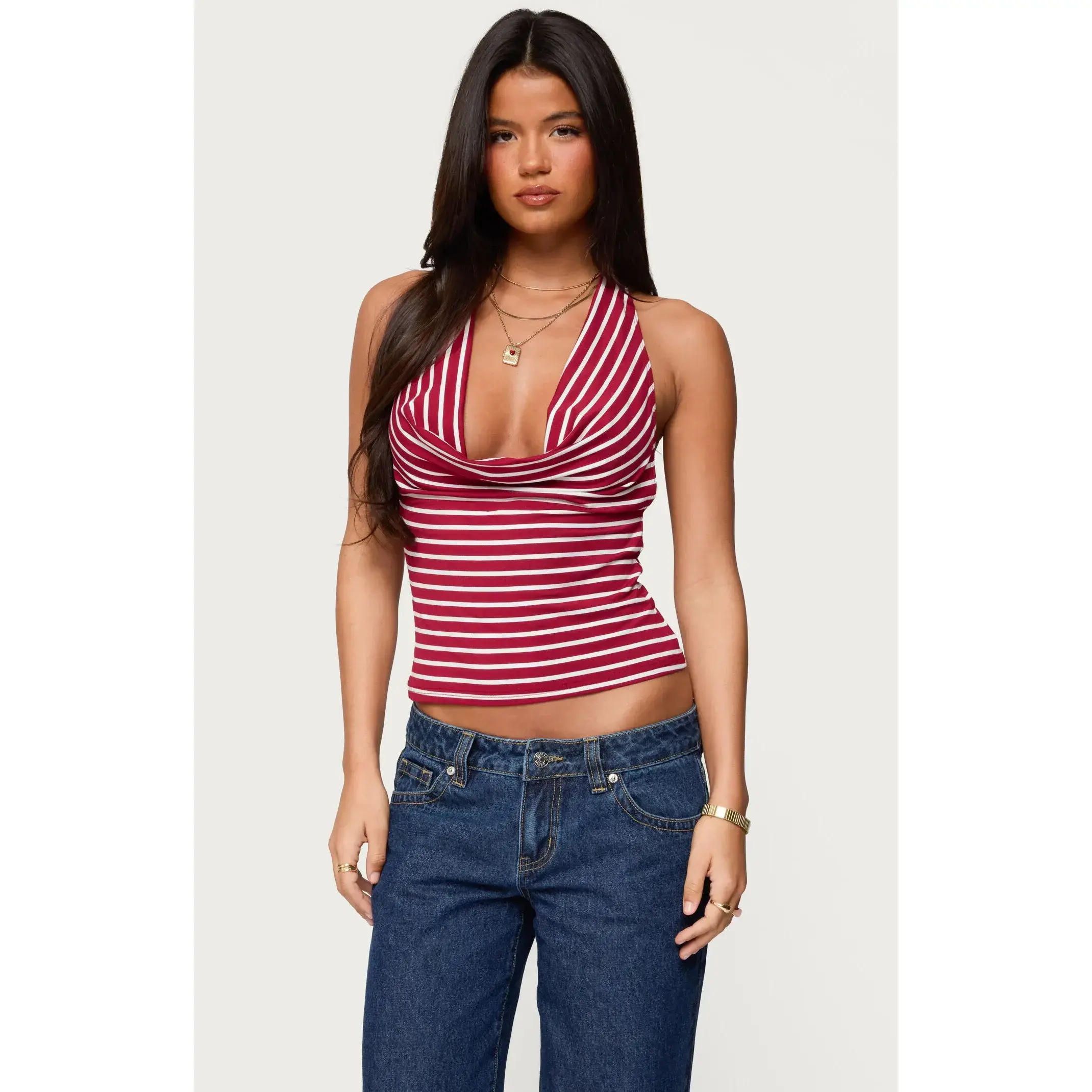 Edikted Women's Striped Cowl Neck Halter Top