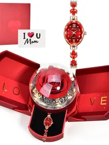 Women's Elegant Heart Design Quartz Watch & Bracelet, Exquisite Trendy Wristwatch & Bracelet, Chic Gorgeous Jewelry Watch Set As Gift for Mom with Box