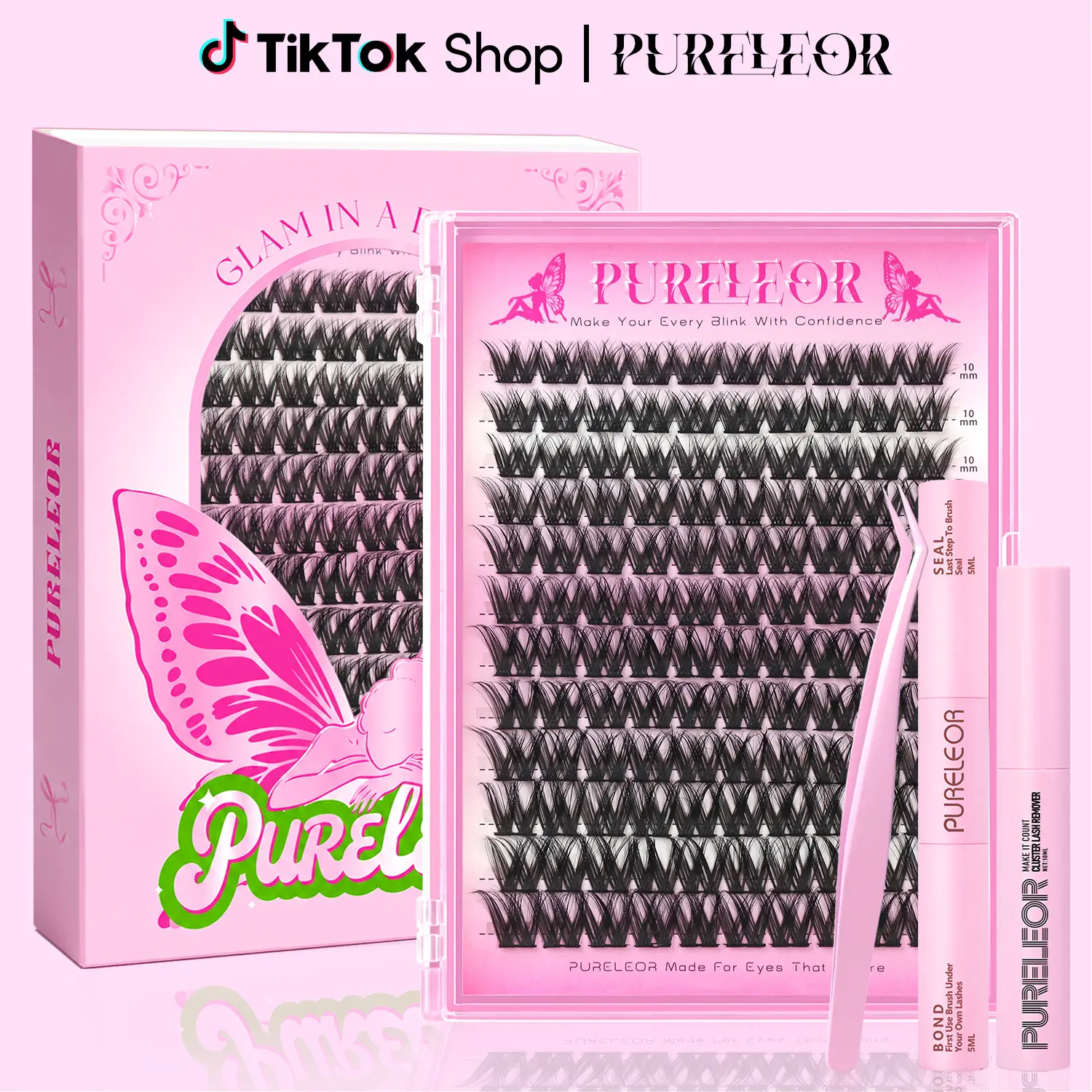PURELEOR Manga Cluster Lashes Kit or Single Box Classic C Curl Individual Eyelashes Extensions 10-12-14-16mm Mixed Length Easy DIY at Home for Daily&Party