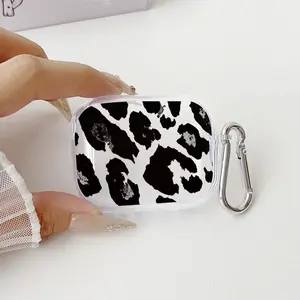 Leopard - Print Charm Pattern Protective Case for AirPods 4/3/2/1/Pro/Pro2 Soft TPU Earphone Cover, Transparent with Keychain