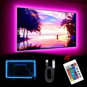 RGB TV LED Backlight Remote Control, USB Powered, Computer TV Background/mirror Table Atmosphere Decoration, Bright Light Effects, Easy Installation