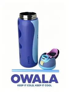 32oz Owala Blue Water Bottle with One-Touch Flip Lid | Keeps Drinks Cold All Day Insulated Stainless Steel Sports tumbler straw
