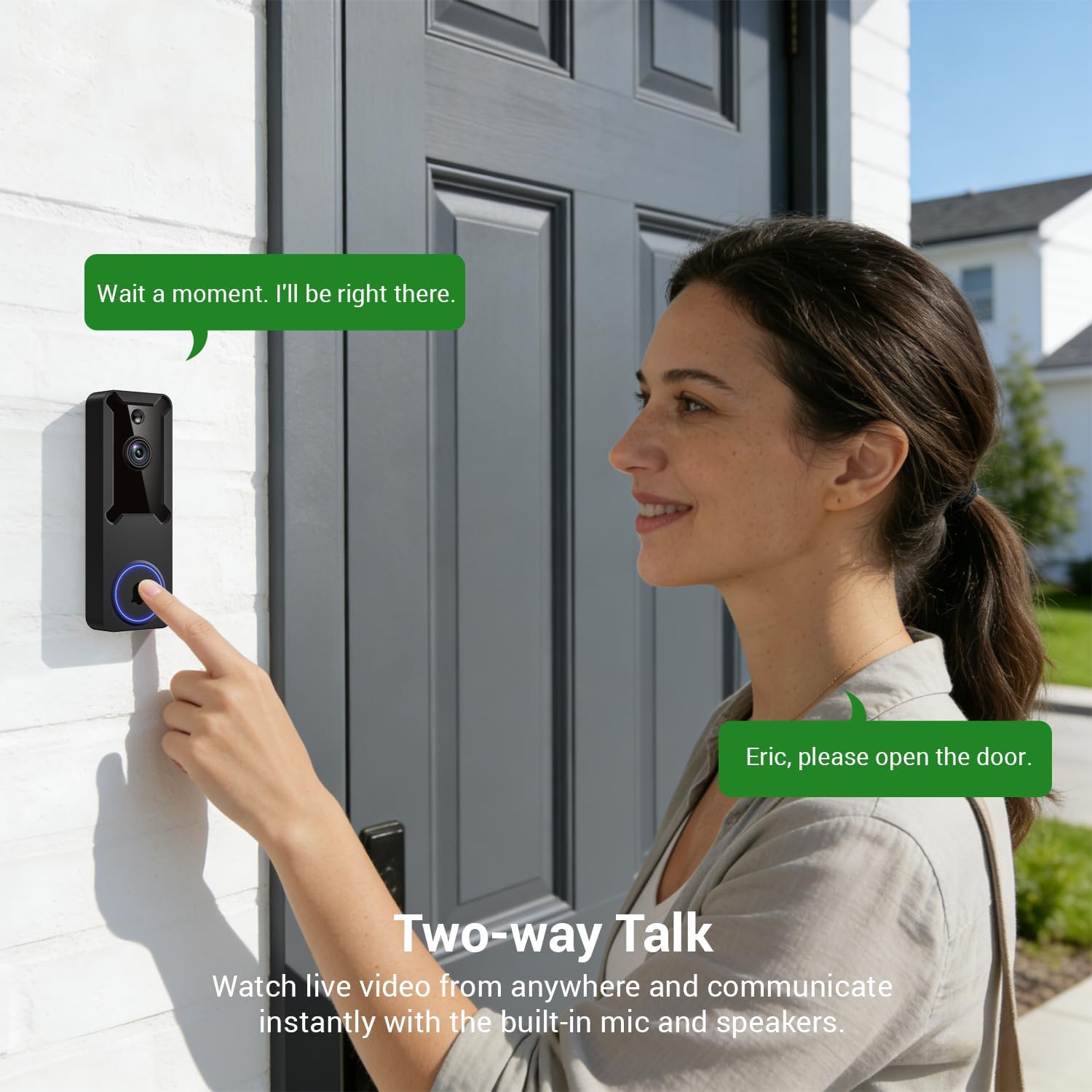 1080p Wireless Wi-Fi Video Doorbell Camera, Night Vision, Two-Way Audio, Smart AI Motion Detection, Live Viewing, Battery-Powered, Supports 2.4GHz Wi-Fi Only, Cloud Storage (Sold Separately)