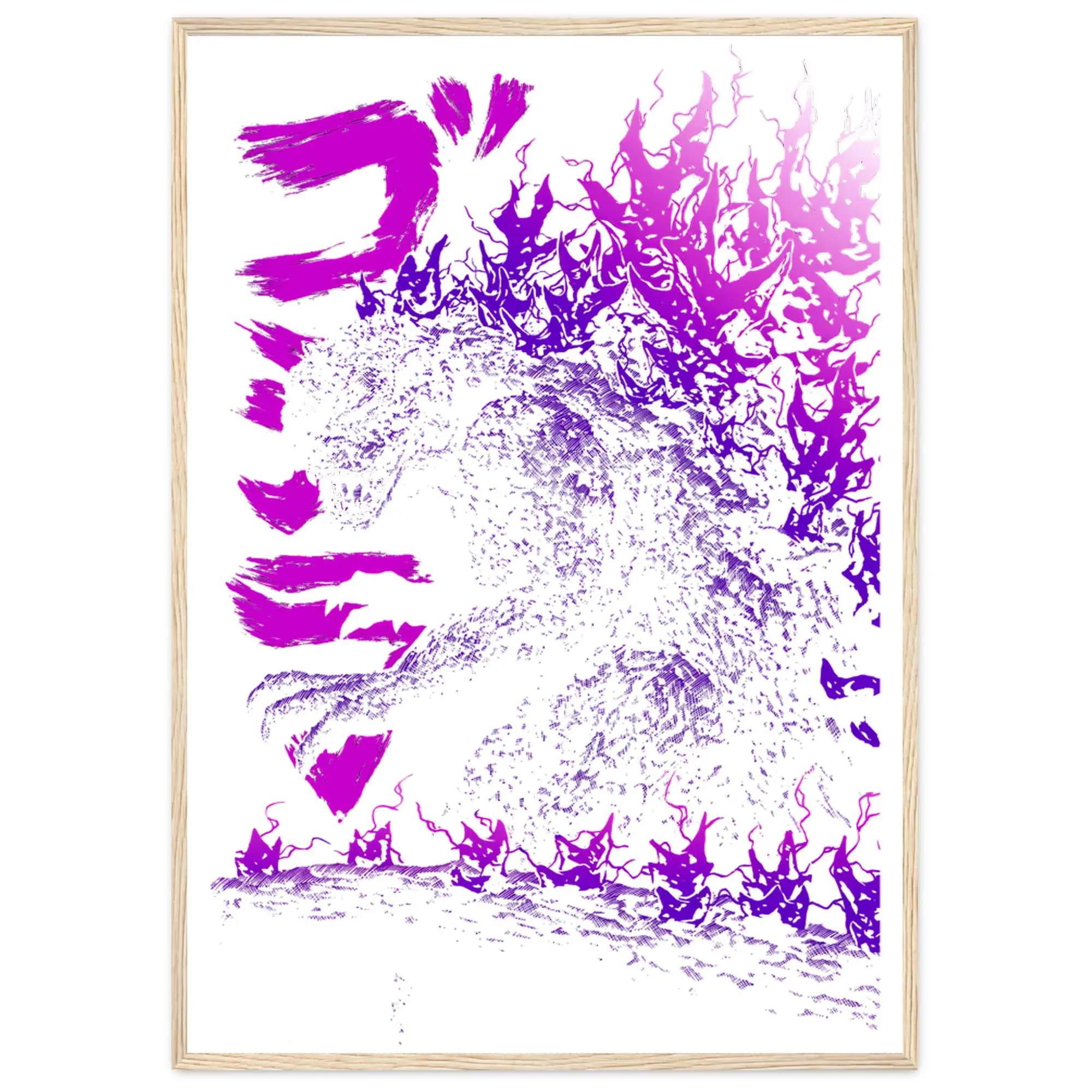 Gojira Millenium Godzilla 2000 Minus 1 Shin Black Light Poster - Spirited Design, Eco-Friendly Pine Wood, 20-25mm Thick Frame, Wachusett Mountain Motif