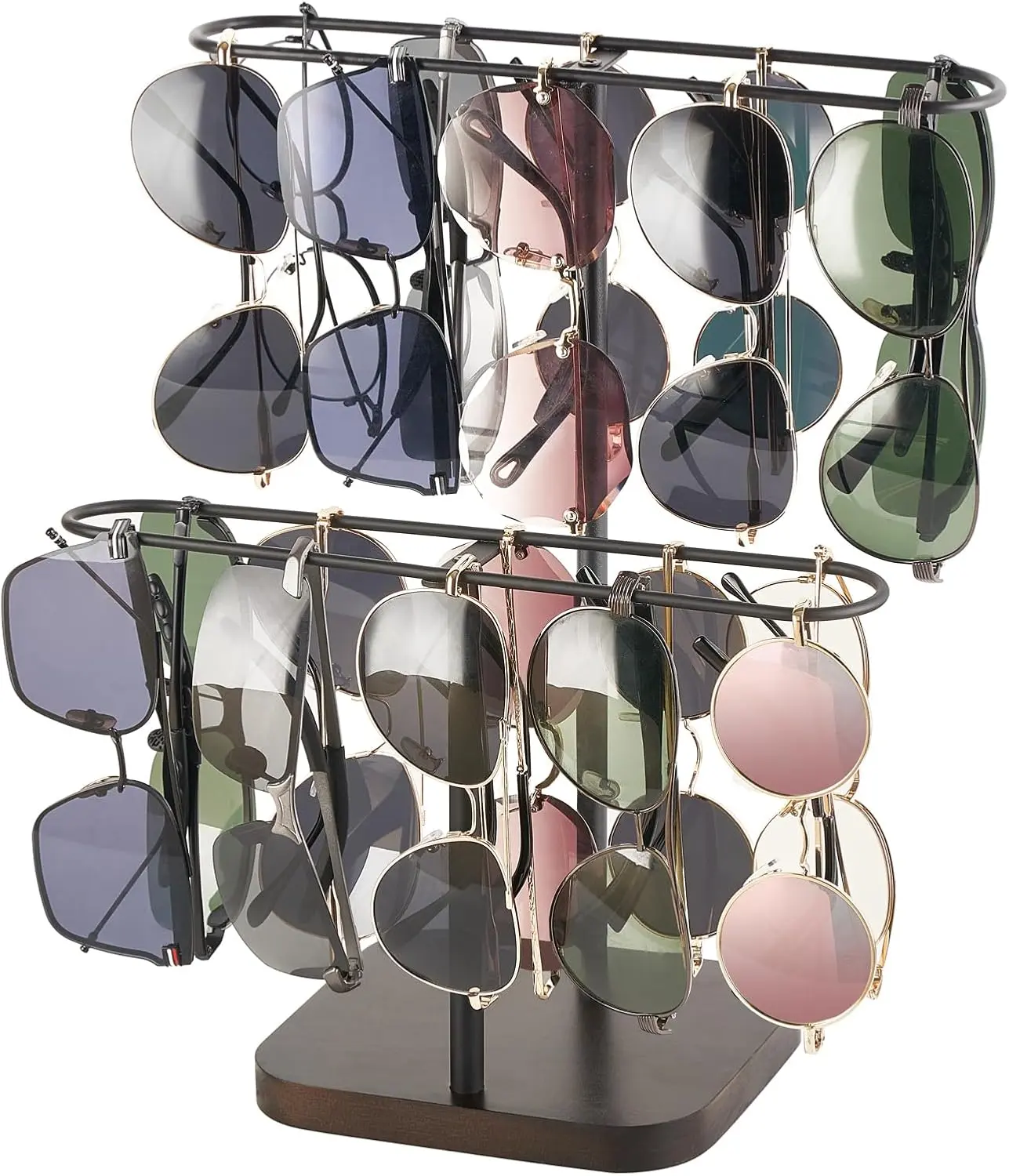Sunglasses Organizer Glasses Holder Stand for 24 Pairs of Eyewear, 2 Tier Sunglass Storage Eyeglasses Display Rack Metal Frame with  Base for Table Desk Countertop Dresser Bedroom, Black