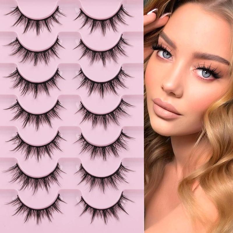 Manga Lashes Natural Look False Eyelashes Anime Lashes Mink Wispy Fluffy Spiky 3D Volume Eyelashes Pack Korean Japanese Asian Cosplay Fake Eyelashes Look Like Individual Cluster 7 Pairs by Makeup Cosmetic