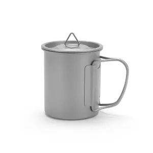 Titanium Camping Cup with Lid, Foldable Handle, Compact 450ml-77g & 300ml-93g Lightweight Mug for Backpacking, Outdoor Adventures