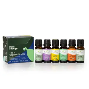 Top 6 Organic Singles Essential Oil Set-  Lavender, Peppermint, Eucalyptus, Lemon, Tea Tree, Natural Aromatherapy, for Diffusion & Topical Use, Therapeutic Grade 10 mL