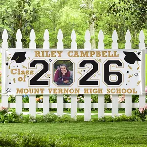Personalized Graduation Banner Class of 2026 Custom Photo Banner for Grad Party Decorations Large Gold Foil Letter Sign for Outdoor Indoor Backdrop Weather Resistant Vinyl