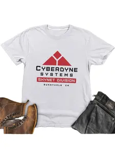 Cyberdyne Systems Men's Skynet Division T-Shirt | Cotton Casual Crewneck | Short Sleeve | Bold Red & White Graphic Print | Machine Washable | Summer Outdoor Wear graphic tees t shirt for men