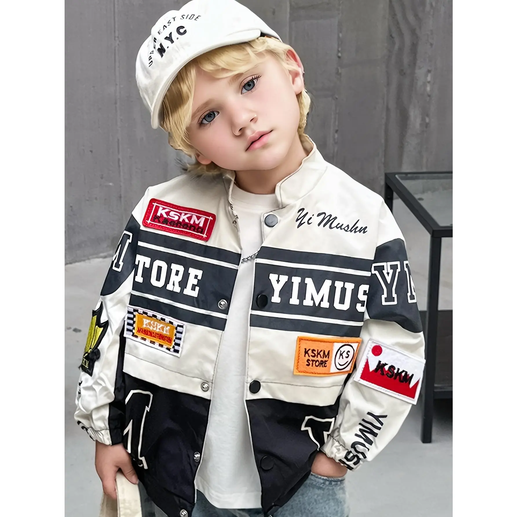 Boys' Polyester Windbreaker Jacket - Children-Sized Boys' Jackets, Stylish, Lightweight, Breathable, Packable with Letter Print for Spring, Fall Outdoor Activities