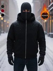 Men's Hooded Homeewear Top, Full Zip Tactical Mask Hoodie, Long Sleeve Loose Fit Fleece Lined, Winter Streetwear, Casual Daily Wear