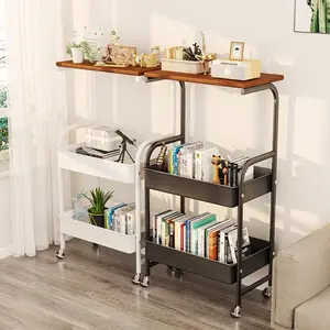 3 Tier Rolling Cart, with Table Top, RollingStorage Cart with Handles and Locking WheelsUtility Cart with 2 Small Baskets . Office, Balcony, Living Room
