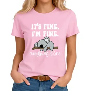 Shirt It's Fine I'm Fine Everything Is Fine Cartoon Womens Clothing Women's Fashion T-shirt Koala Print Tops Casual Short-sleeve