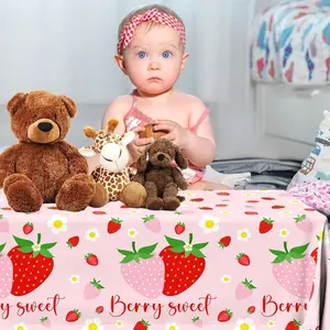 Strawberry Tablecloth - 3PCS Waterproof Plastic Berry Sweet Table Covers for Strawberry Party & Baby Shower Ornaments Decor