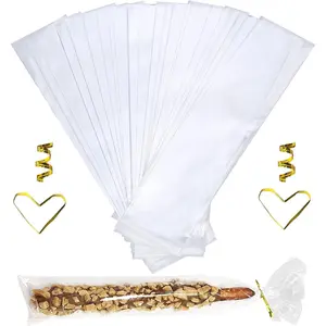 200 Count 2.4"x10" Clear Cellophane Pretzel Bags with 200 Twist Ties - Plastic  Packaging for Pretzel Rods, Cookies, Candies, Baking & Party Favors