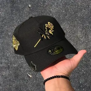 Black New Era NY Yankees MLB Adjustable Baseball Cap - Embroidered Curved Brim 9FORTY/9FIFTY Baseball Fitted Cap With Gold Rose, Unisex Streetwear Trending 2026 Adjustable, Streetwear Fashion Trend, yankees fitted hat, waterproof accessories, attribute