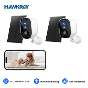 Hawkray Solar Security Cameras Outdoor, 2K Battery Powered WiFi Bluetooth Surveillance Wireless Outdoor Cameras for Home Security System, Night Vision, Motion Detection, 2-Way-Talk, IP65 Weatherproof Hd Video App Control High Definition Monitoring