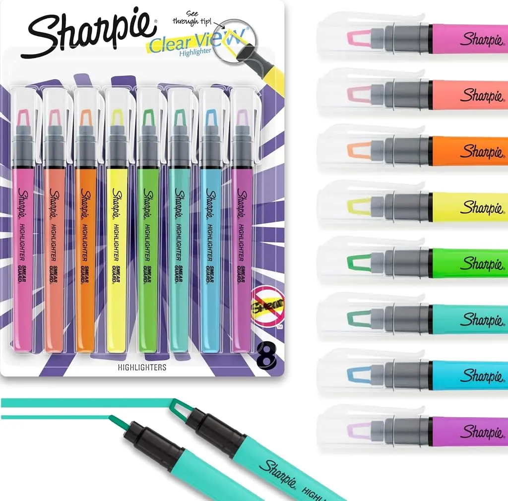 Sharpie Clear View Highlighters 8/Pkg-Yellow, Green, Pink & Orange/2 Each